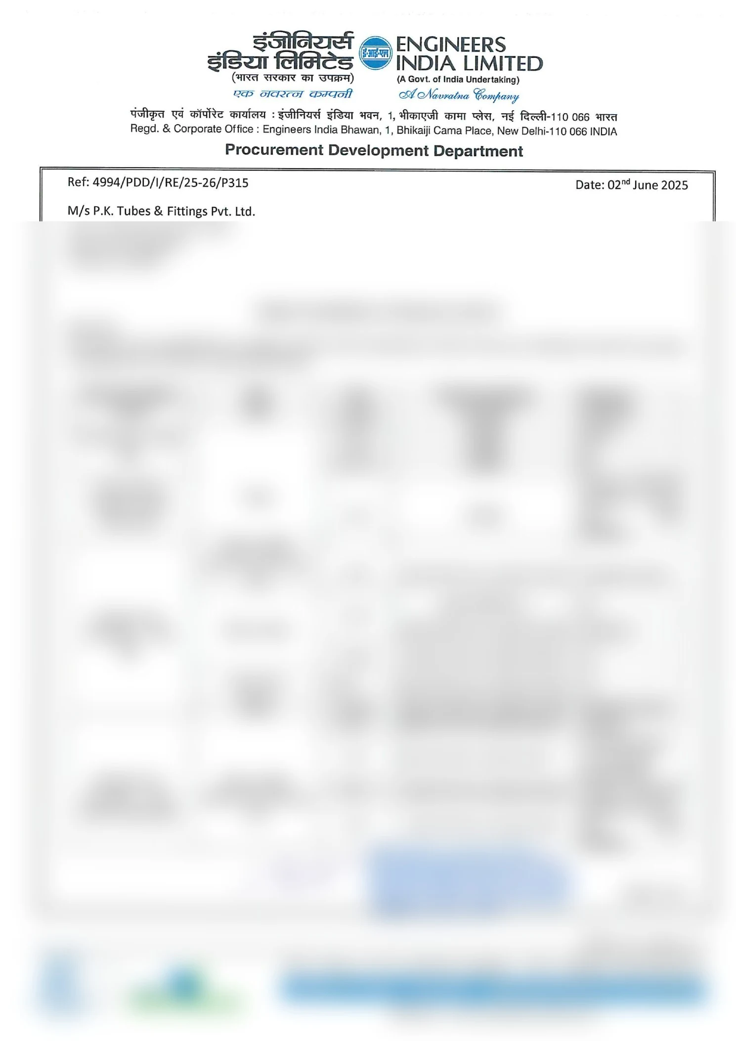 Engineers India Limited — Vendor Approval / Enlistment